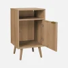 Wood and rounded cane rattan bedside table