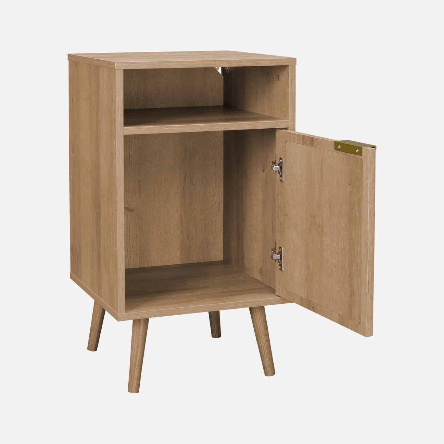 Wood and rounded cane rattan bedside table