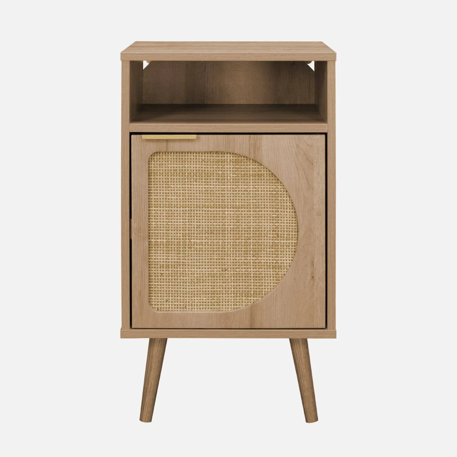 Wood and rounded cane rattan bedside table