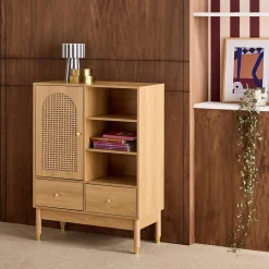 Wood Decor and Cane Sideboard 1 Door 75cm