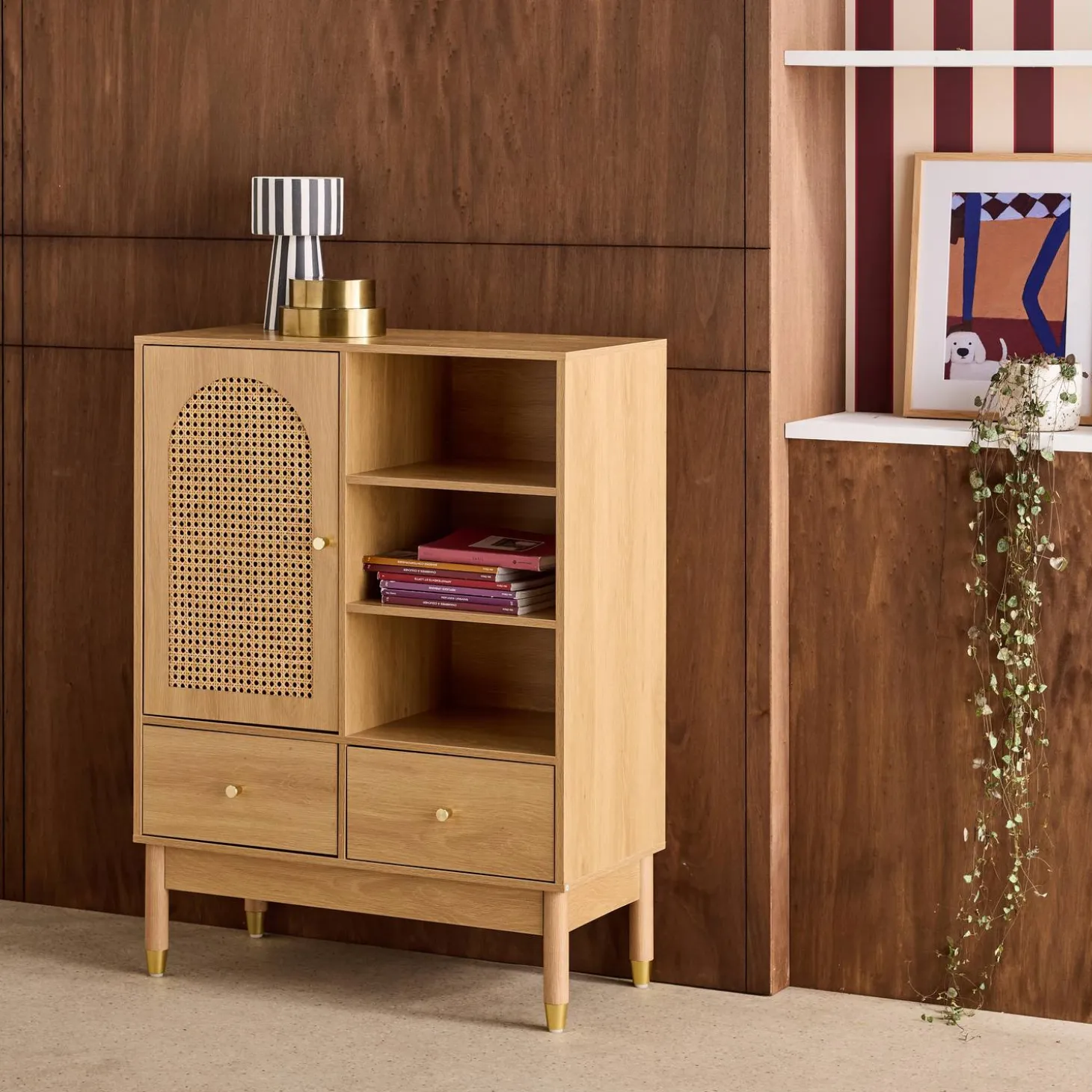 Wood Decor and Cane Sideboard 1 Door 75cm