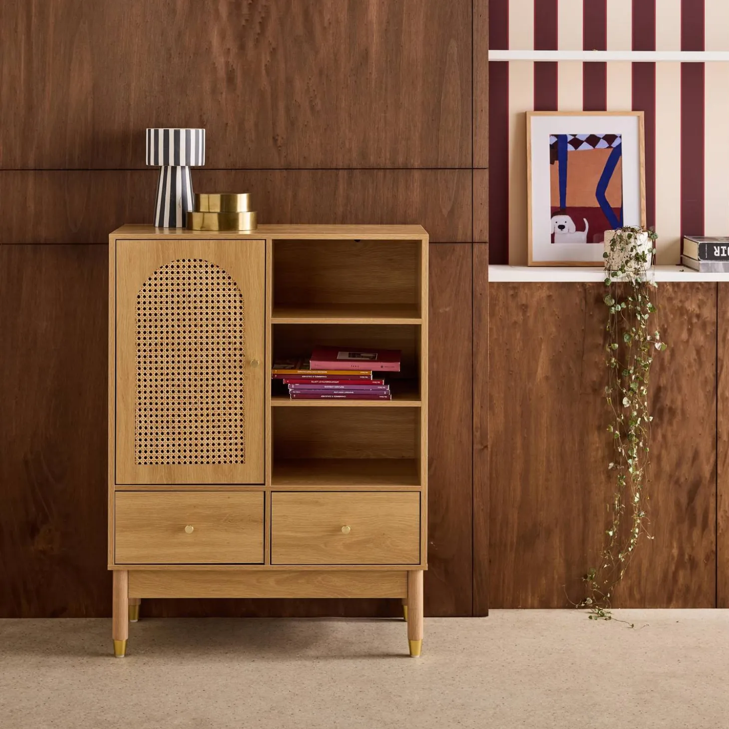 Wood Decor and Cane Sideboard 1 Door 75cm