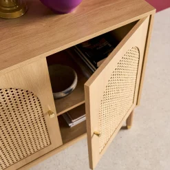 Wood decor and rattan sideboard 3 doors 120cm