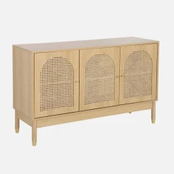 Wood decor and rattan sideboard 3 doors 120cm