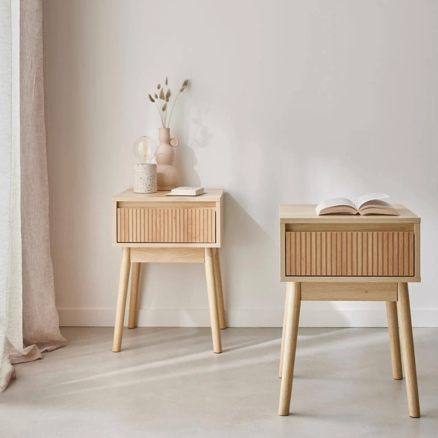 Wood decor 1 drawer bedside table (set of 2)