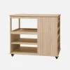 Wood decor kitchen island with wine rack L100cm
