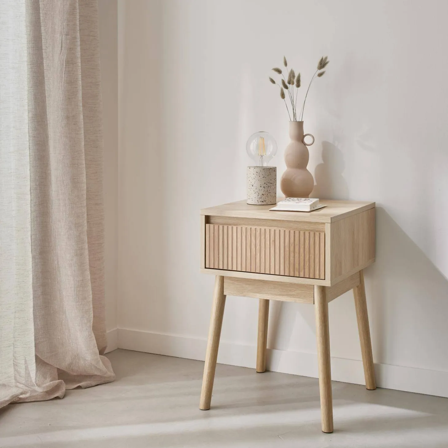 Wood decor one drawer bedside table