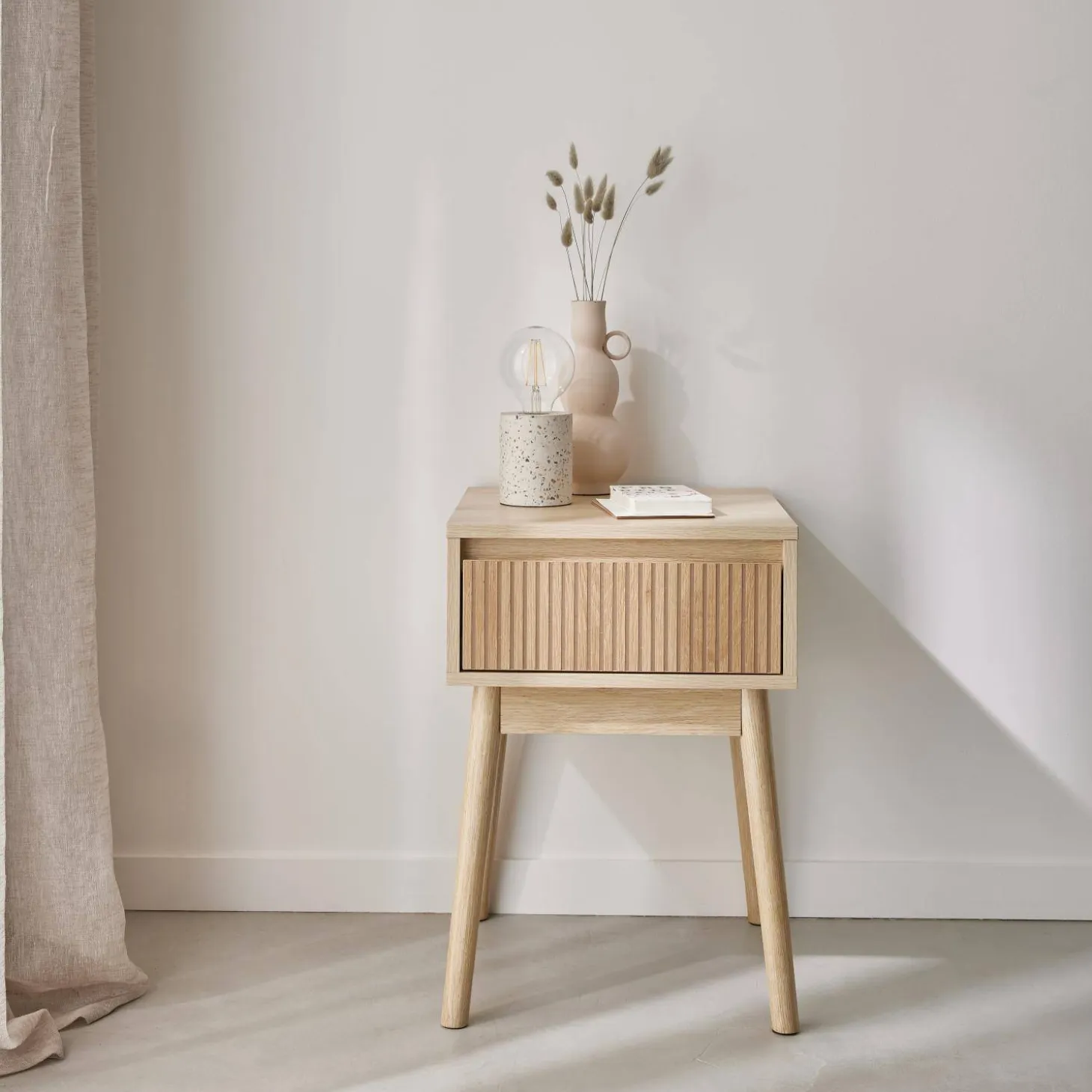 Wood decor one drawer bedside table
