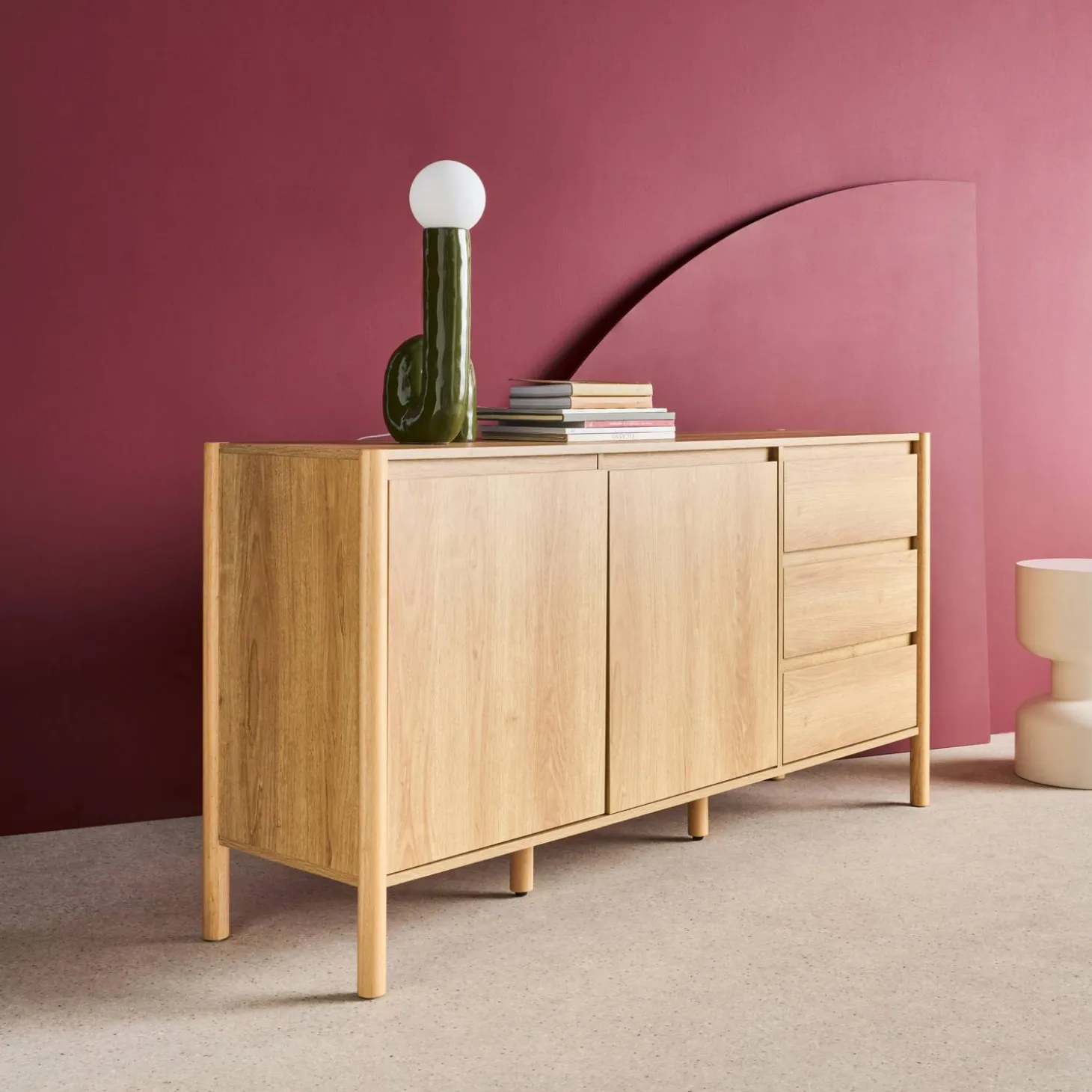 Wood decor sideboard 2 doors 3 drawers 150cm