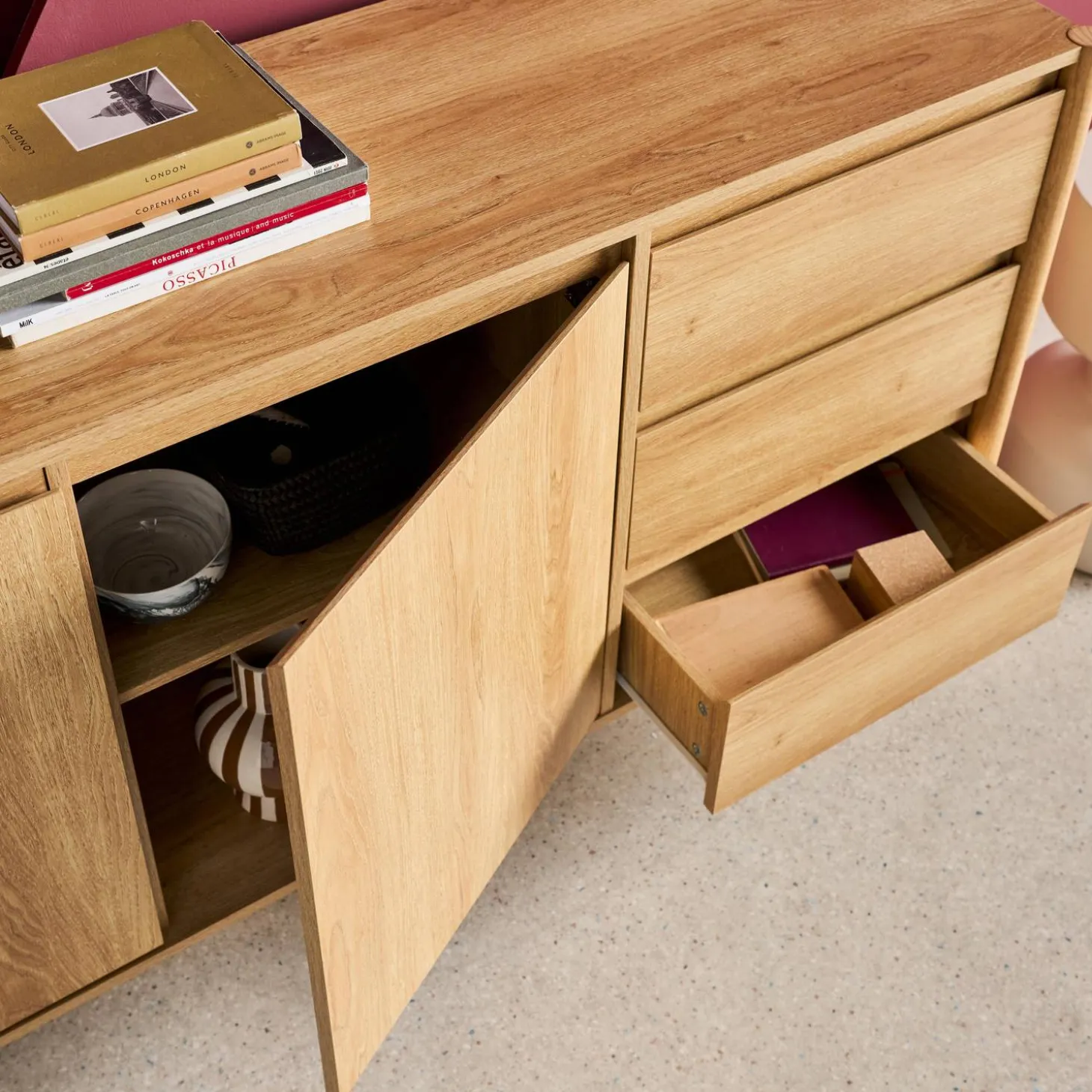 Wood decor sideboard 2 doors 3 drawers 150cm