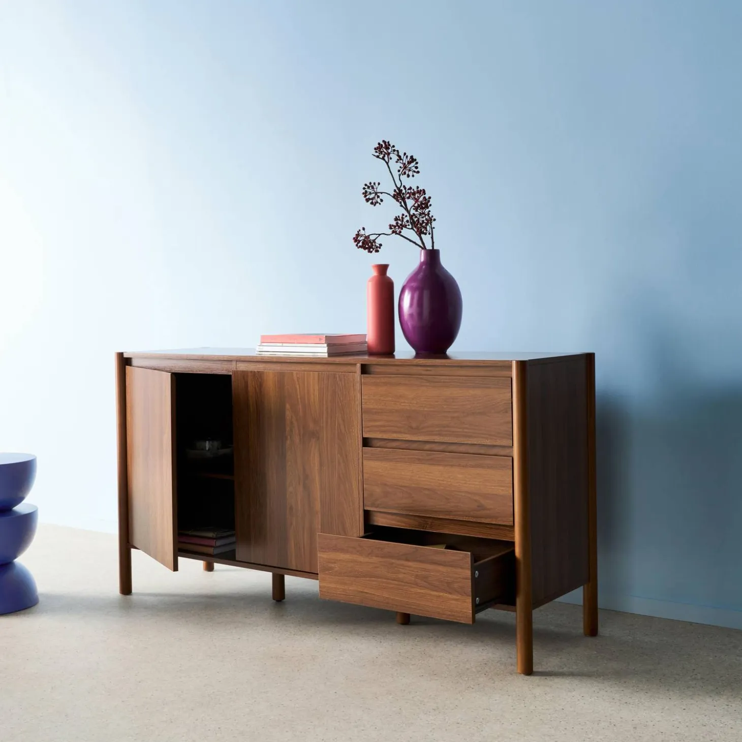 Wood decor sideboard 2 doors 3 drawers 150cm