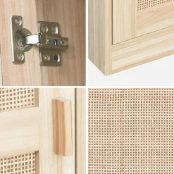 Wood effect and cane dressing cupboard, 1 door, 5 shelves
