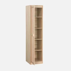 Wood effect and cane dressing cupboard, 1 door, 5 shelves