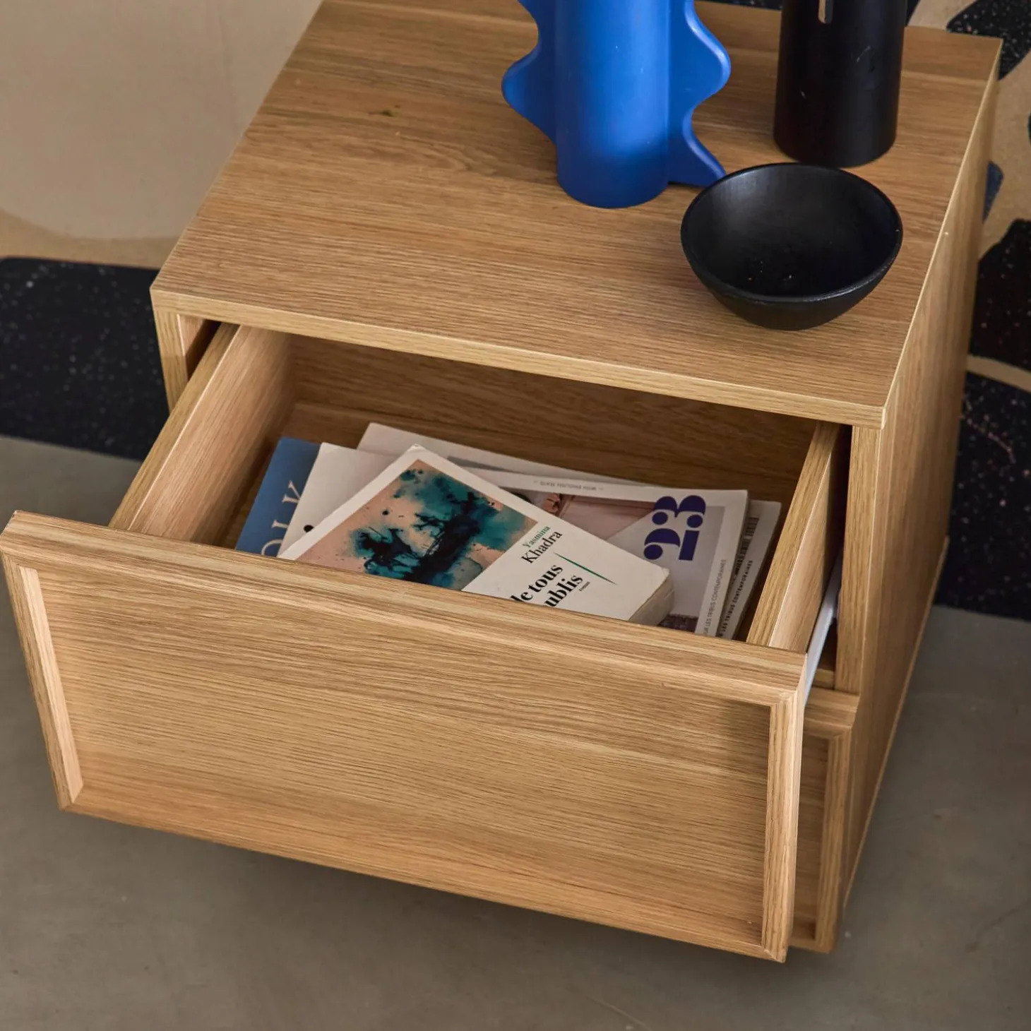 Wood effect bedside table 2 drawers (set of 2)