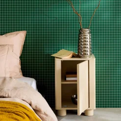 Wood effect bedside table with 1 reversible door