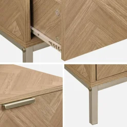 Wood-effect bedside table with herringbone pattern