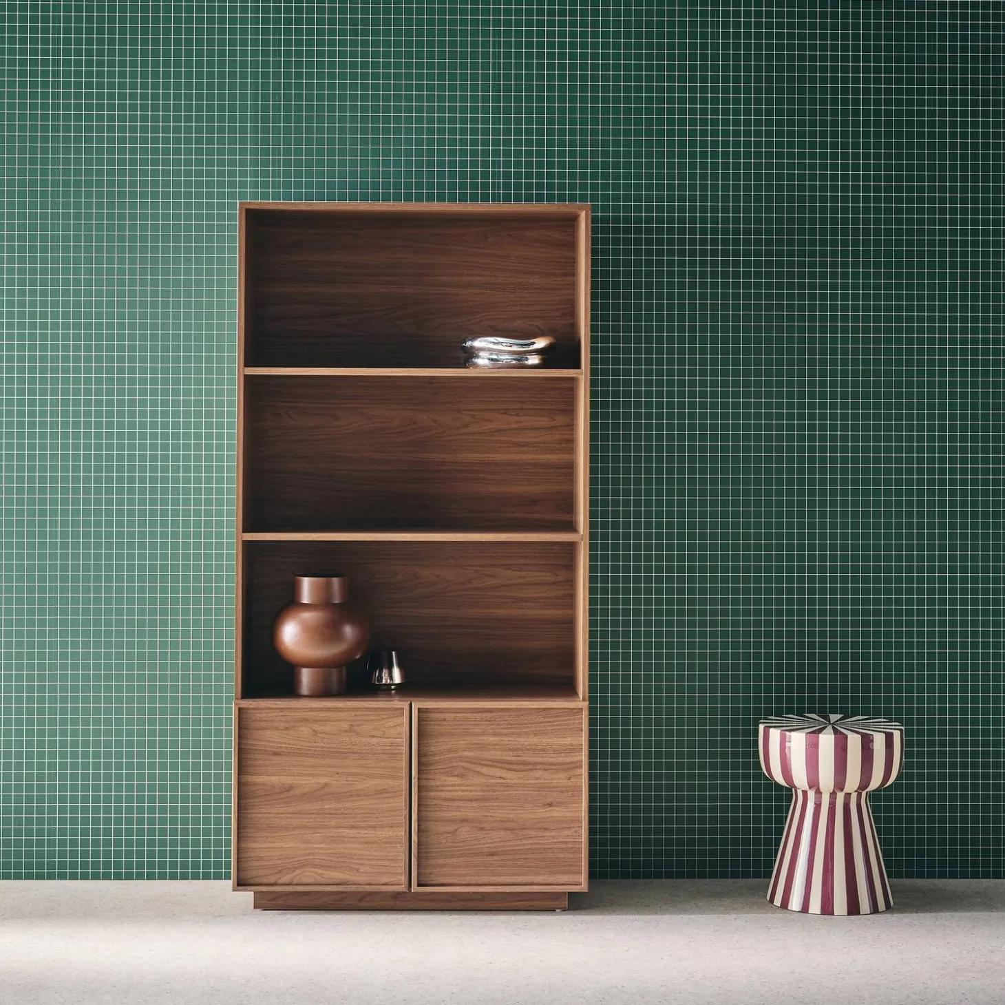 Wood effect bookshelf 2 doors 5 levels