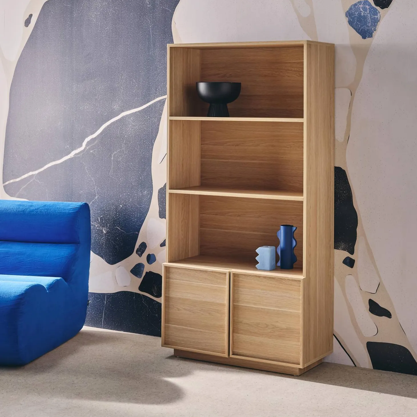 Wood effect bookshelf 2 doors 5 levels