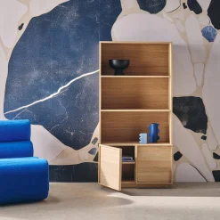 Wood effect bookshelf 2 doors 5 levels