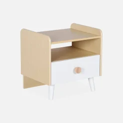 Wood-effect children's bedside table, white
