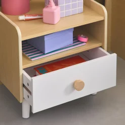 Wood-effect children's bedside table, white