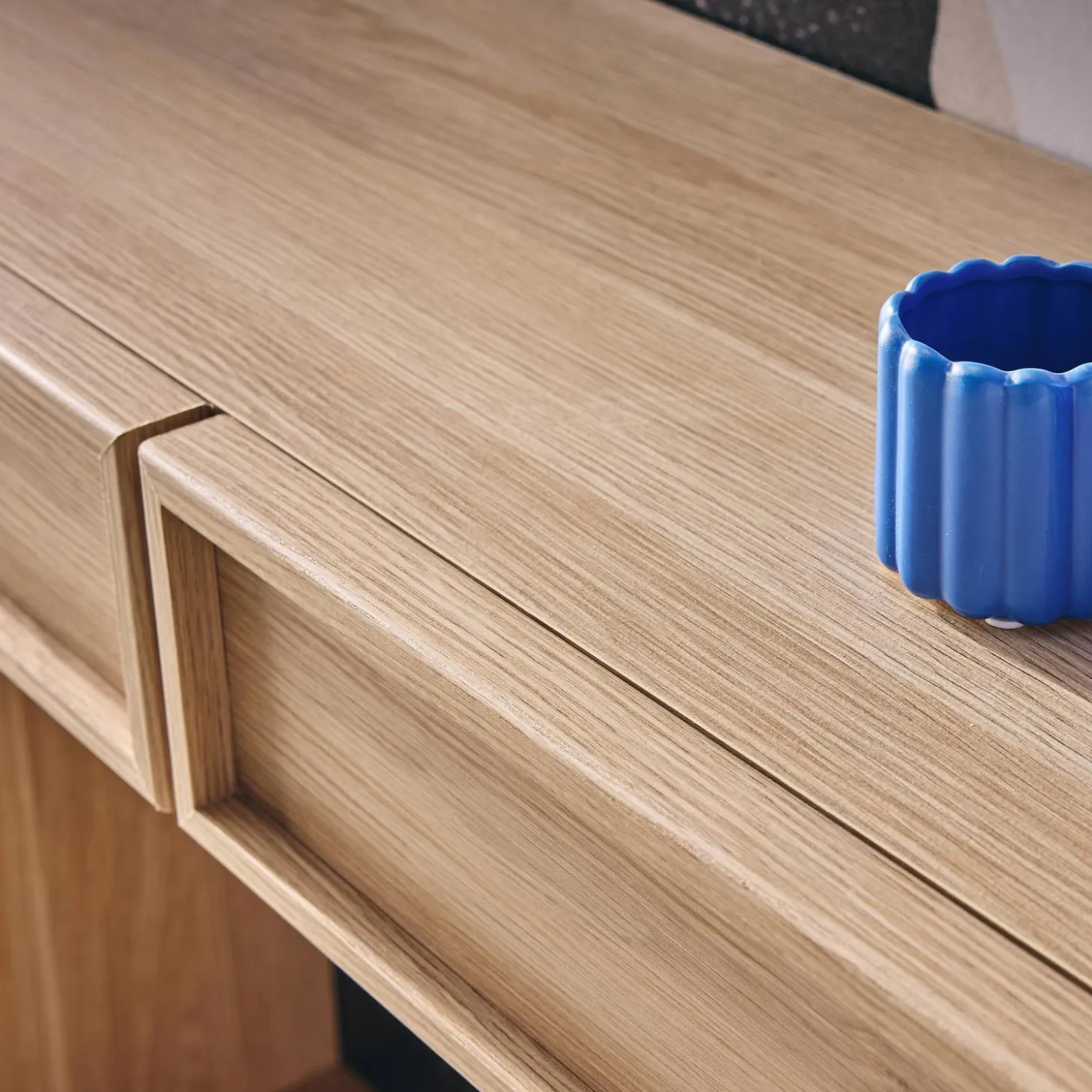 Wood effect console 2 drawers and shelf