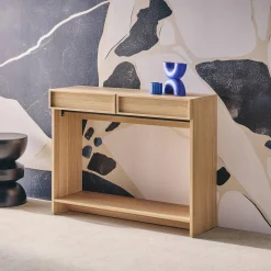 Wood effect console 2 drawers and shelf