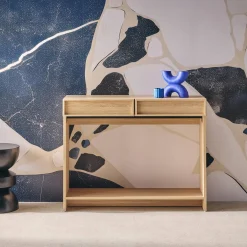 Wood effect console 2 drawers and shelf