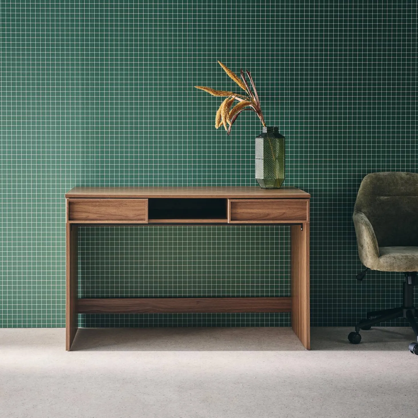 Wood effect desk 2 drawers 1 shelf 120cm