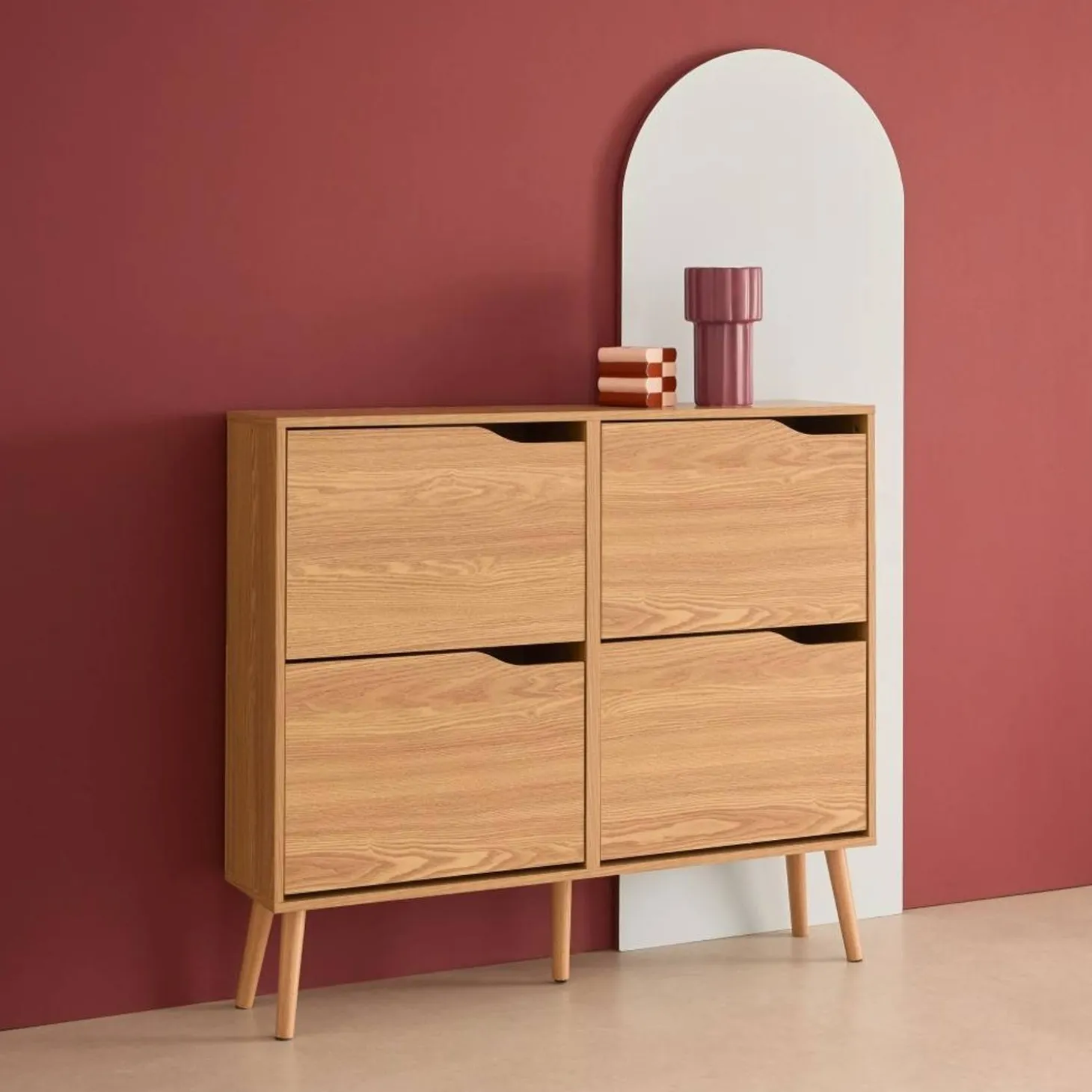 Wood effect shoe cabinet 4 drawers