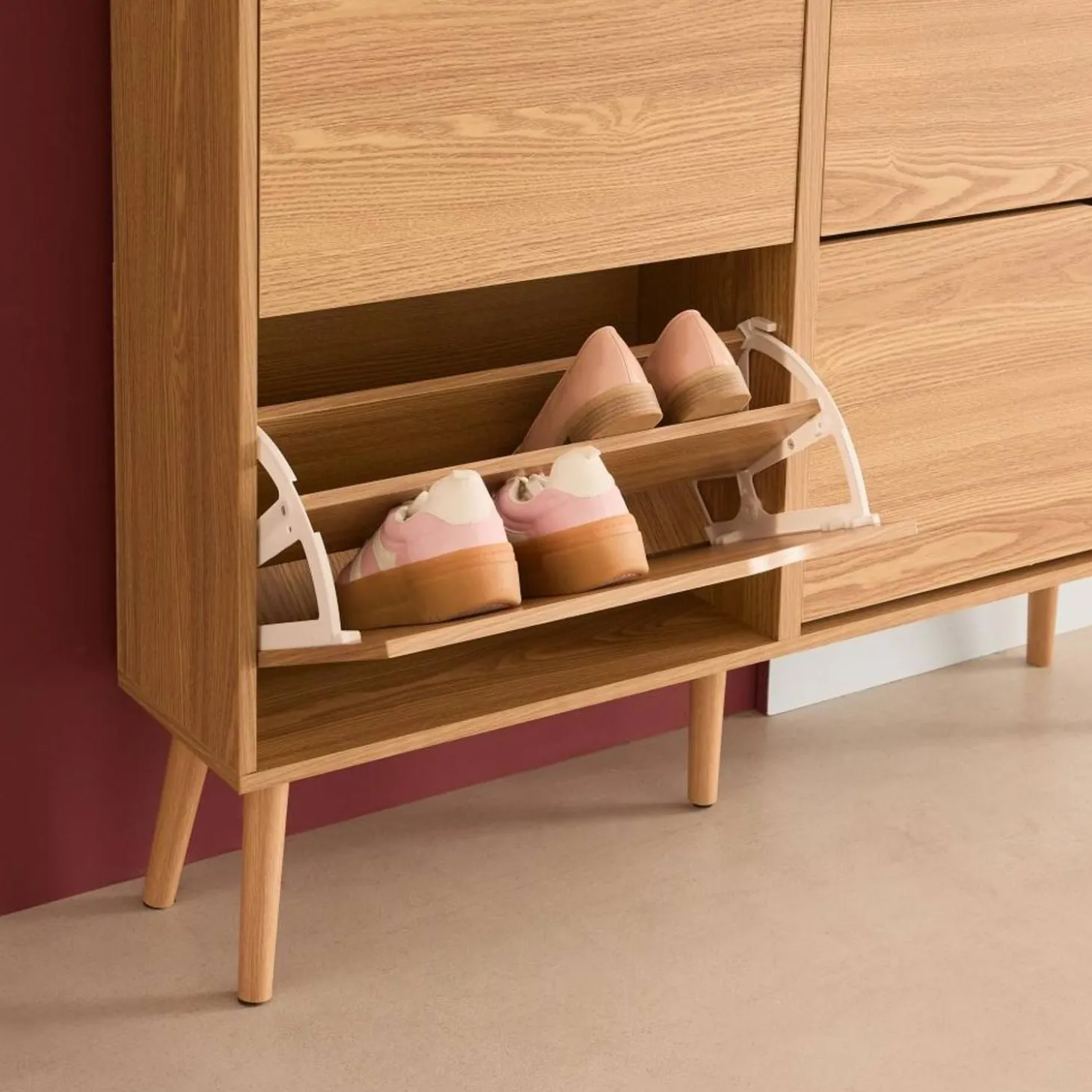 Wood effect shoe cabinet 4 drawers