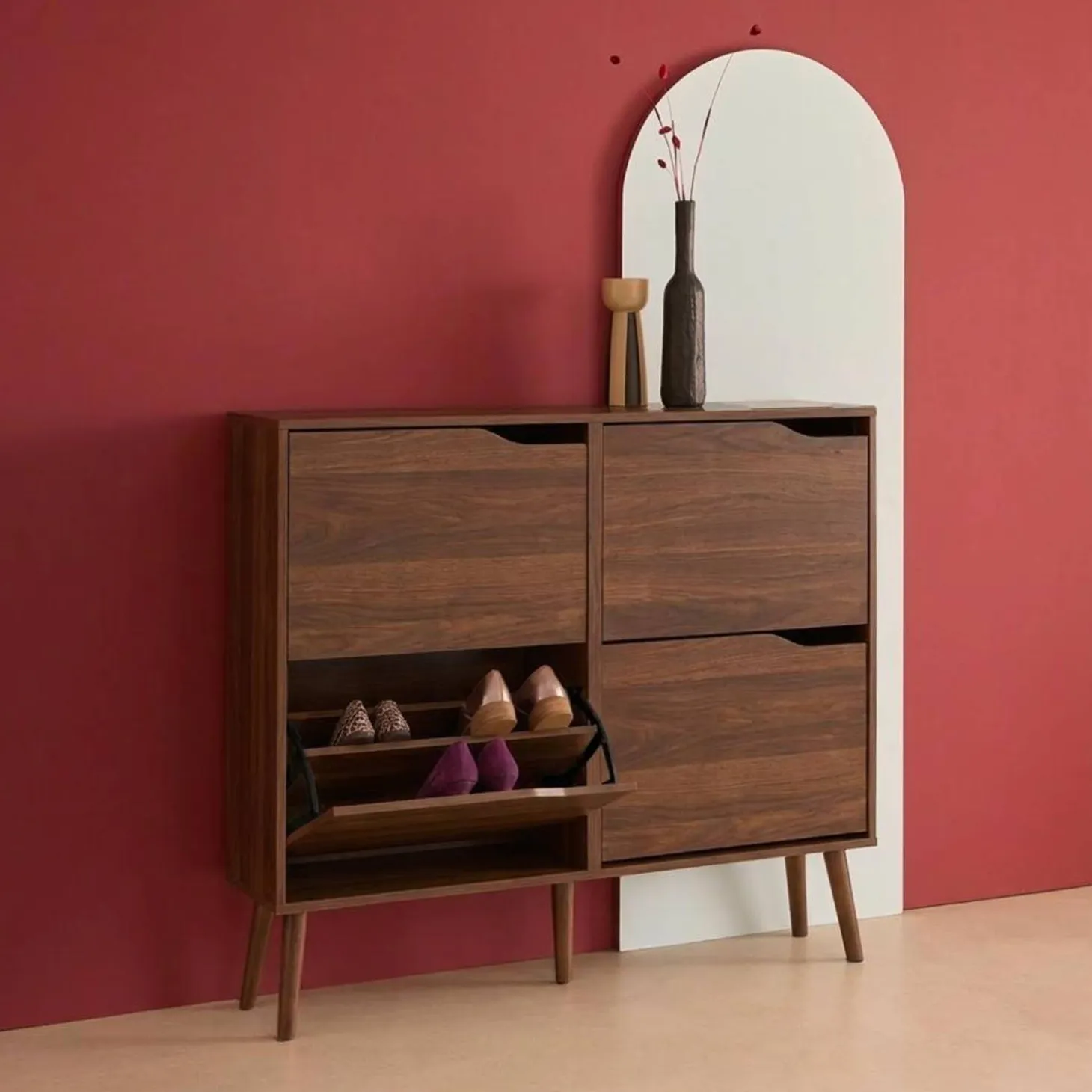 Wood effect shoe cabinet 4 drawers