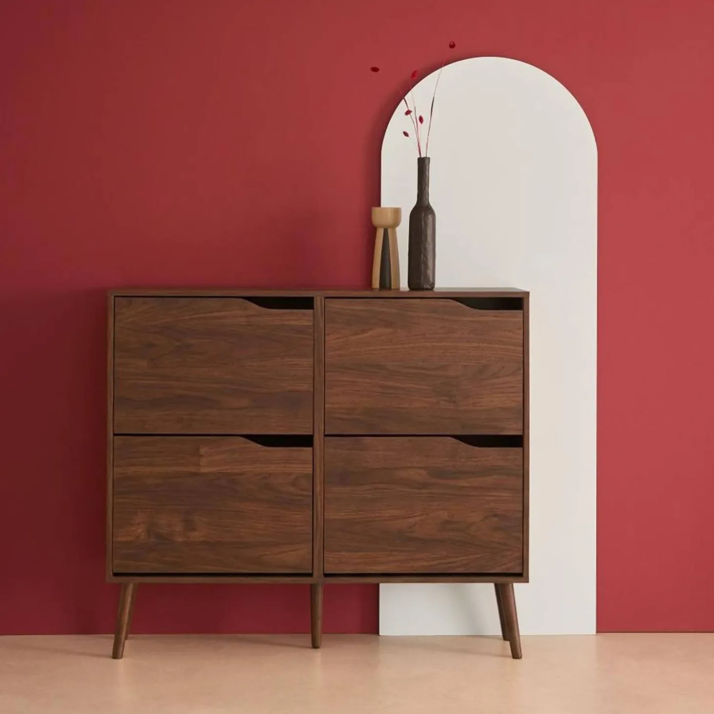 Wood effect shoe cabinet 4 drawers