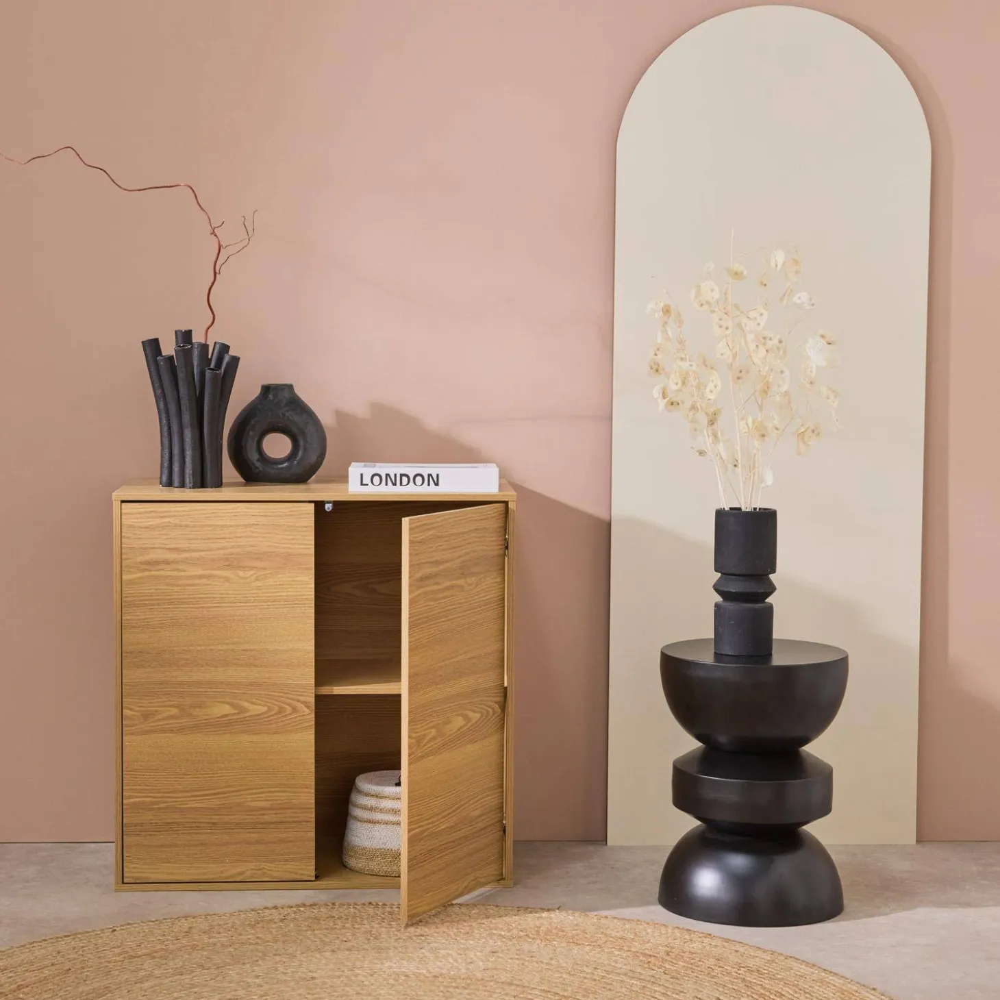 Wood effect storage unit, 2 doors, 70cm