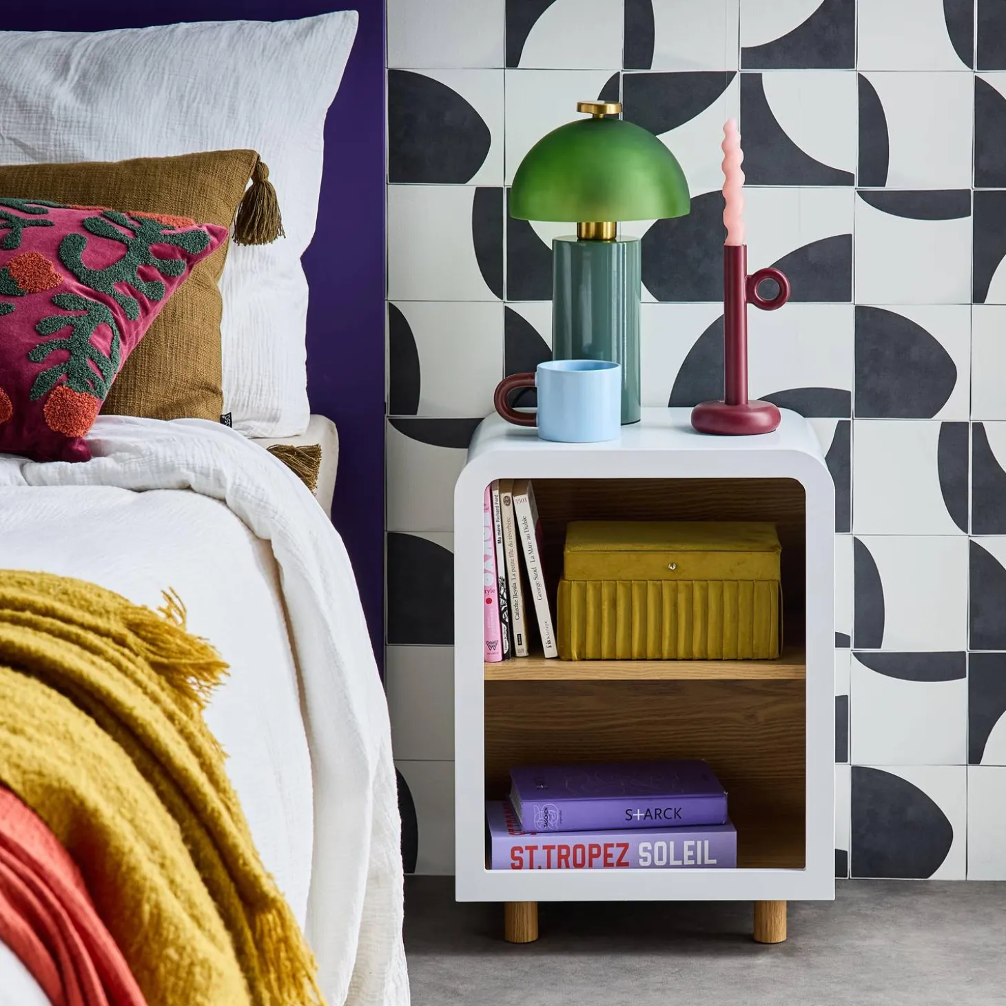Wooden effect bedside table