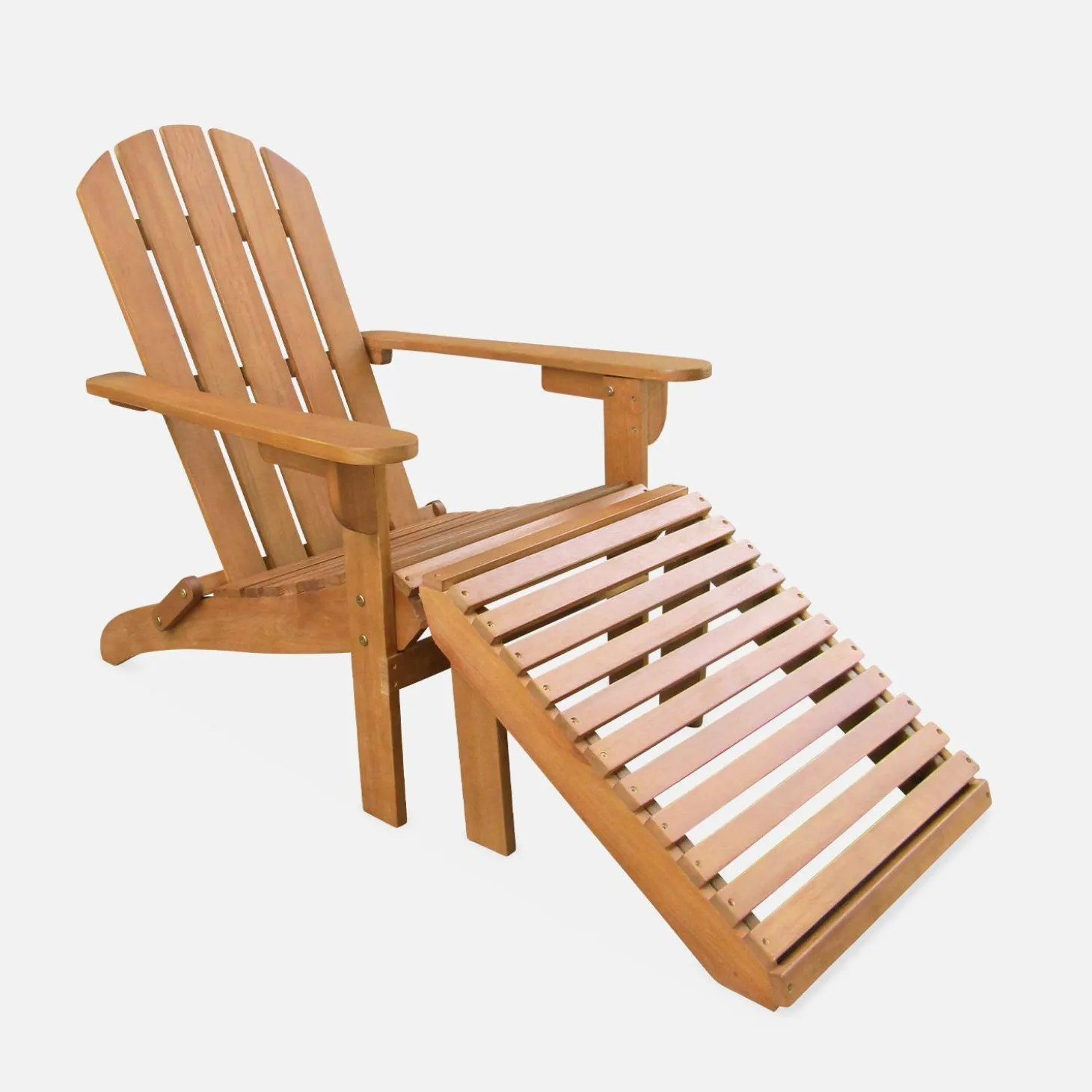 Wooden retro garden deck chair with side table