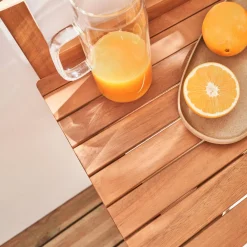Wooden side table for balcony, foldable