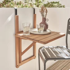 Wooden side table for balcony, foldable