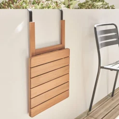 Wooden side table for balcony, foldable