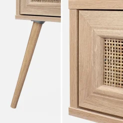 Woven rattan bedside table with drawer