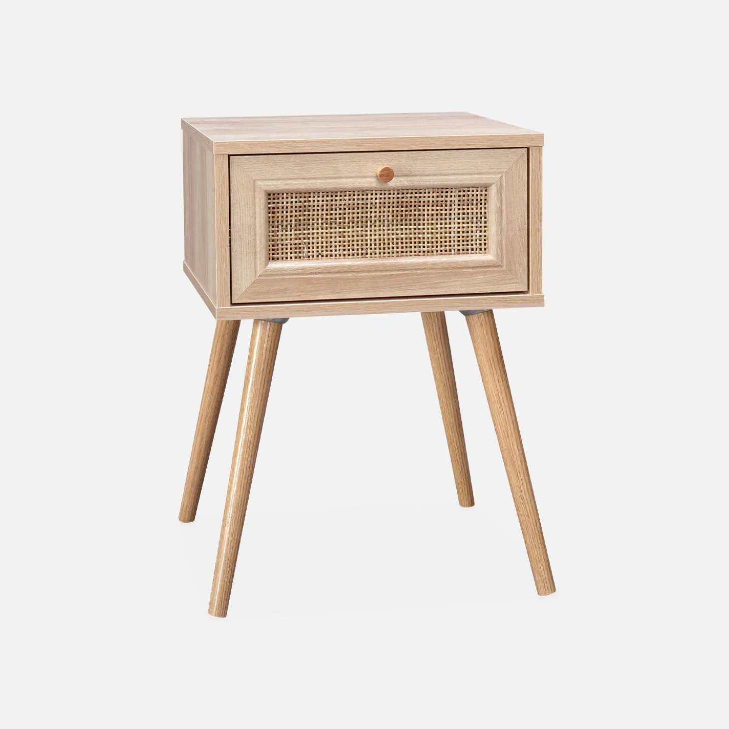 Woven rattan bedside table with drawer