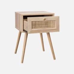Woven rattan bedside table with drawer
