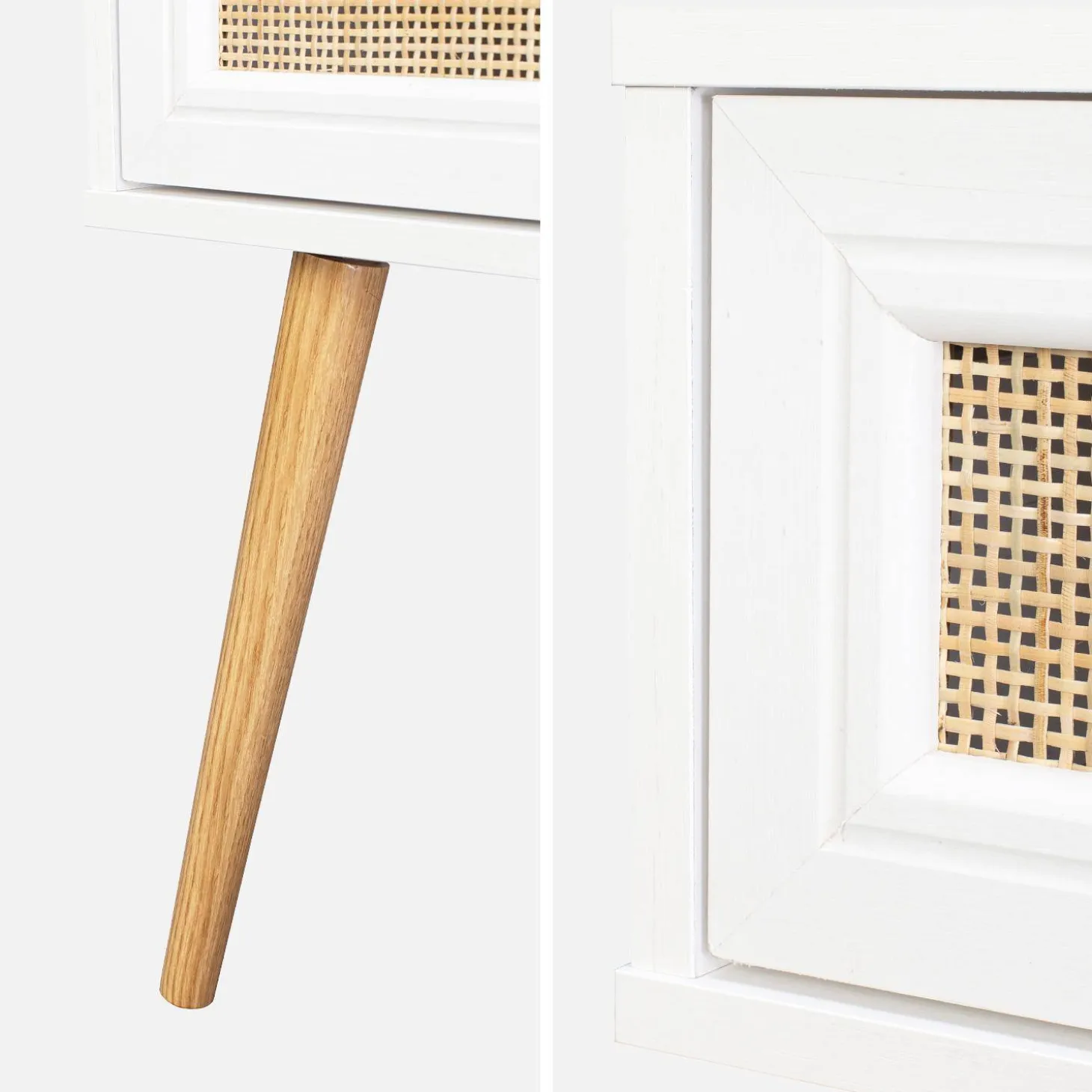 Woven rattan bedside table with drawer