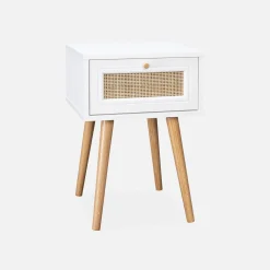 Woven rattan bedside table with drawer