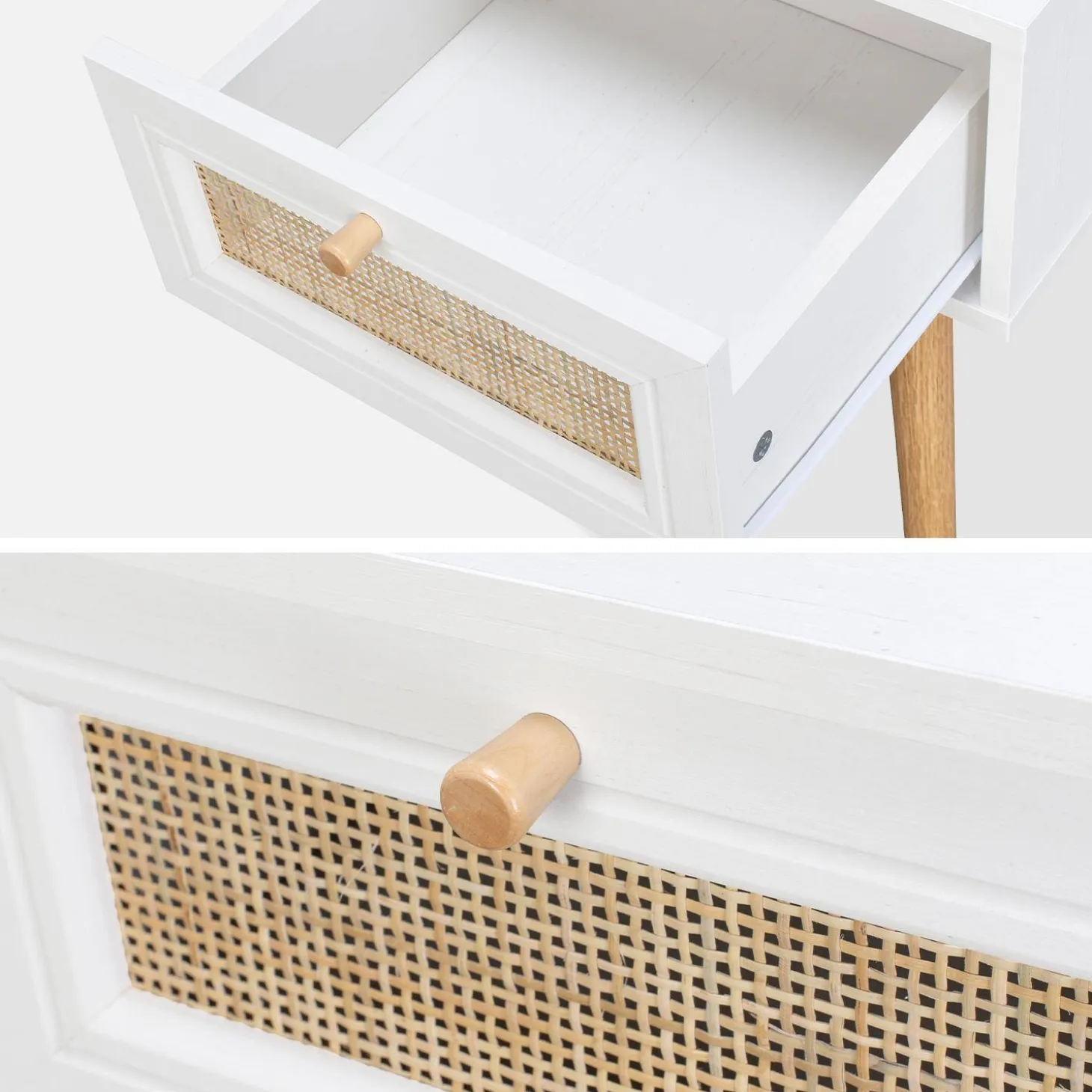 Woven rattan bedside table with drawer