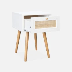 Woven rattan bedside table with drawer