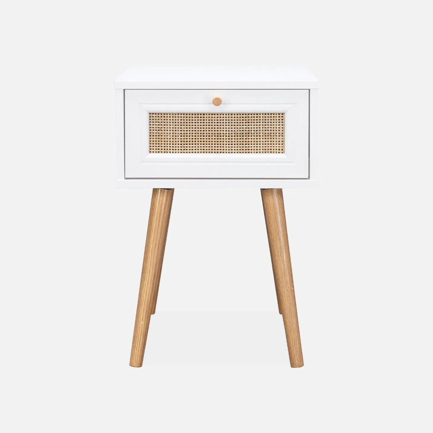 Woven rattan bedside table with drawer