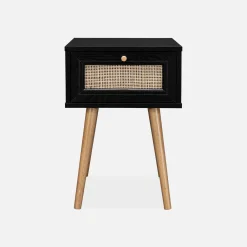Woven rattan bedside table with drawer