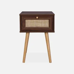Woven rattan bedside table with drawer