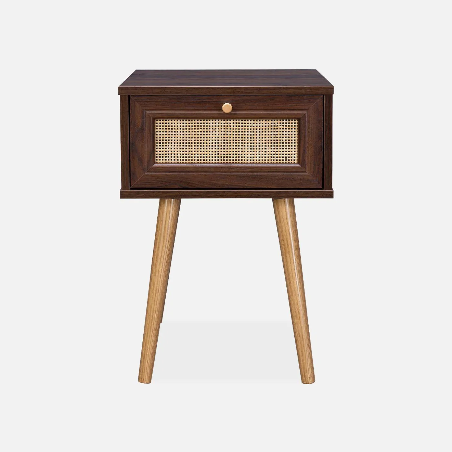 Woven rattan bedside table with drawer